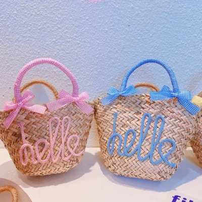 Fashionable Wheat Straw Bags For Girls Sweet Holiday Outdoor Seaside Beach Bag Summer Handmade Woven Bags Small Handbag