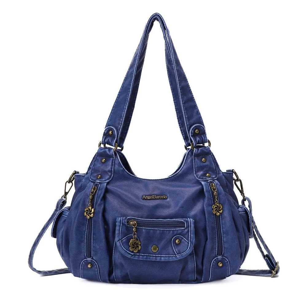 Women Handbags Satchel Top-handle Vintage PU Shoulder Bag 12.5”x4.4” Dumpling Pack Multi-pockets Shoulder Bags Wellet