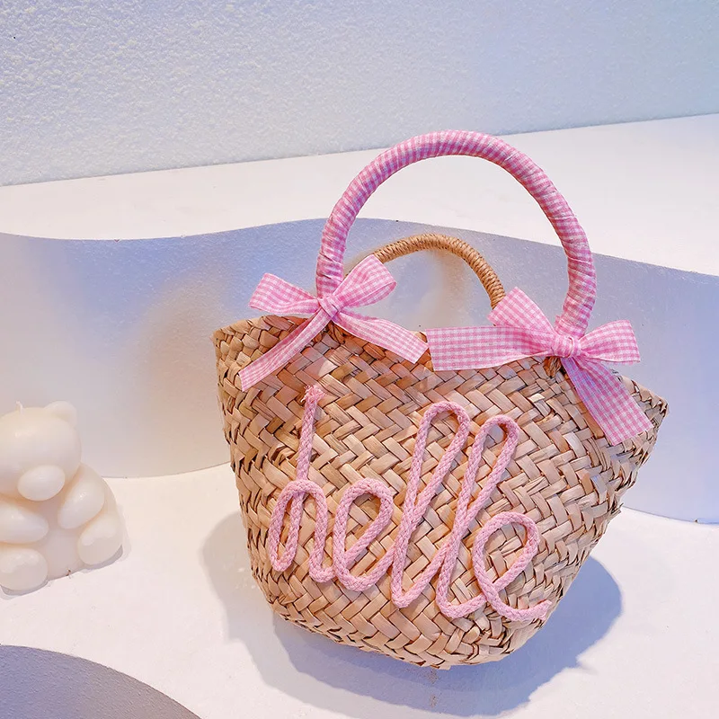 Fashionable Wheat Straw Bags For Girls Sweet Holiday Outdoor Seaside Beach Bag Summer Handmade Woven Bags Small Handbag