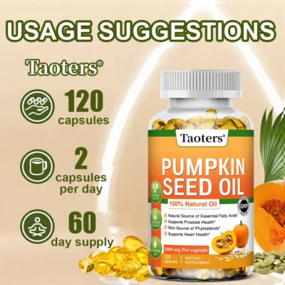 Pumpkin Seed Oil Capsules - Supports Prostate, Urinary Tract, Bladder Health, and Promotes Hair Growth - 120 Capsules