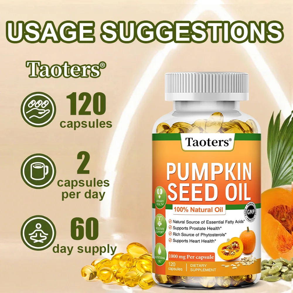 Pumpkin Seed Oil Capsules - Supports Prostate, Urinary Tract, Bladder Health, and Promotes Hair Growth - 120 Capsules