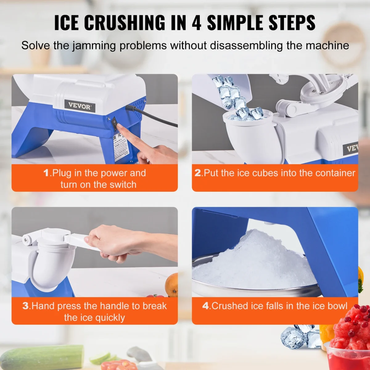 VEVOR Ice Crushers Machine 176lbs Per Hour Electric Snow Cone Maker with Cover and Bowl for Margaritas Home and Commercial Use