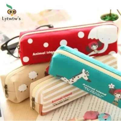 1 Piece Lytwtw's Kawaii Pen Pencil Bag Canvas School Offfice Stationery Makeup Pouch Case holder organizer Cute Things Gift