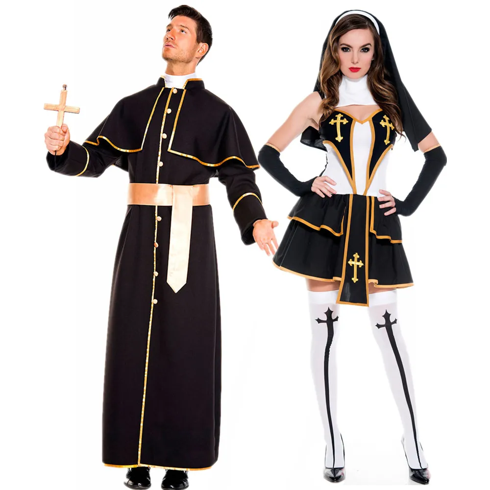 Halloween Costumes Religious Pastor Father Priest Pope Costume Medieval Nun Cosplay Carnival Party Fancy Dress Up for Men Women