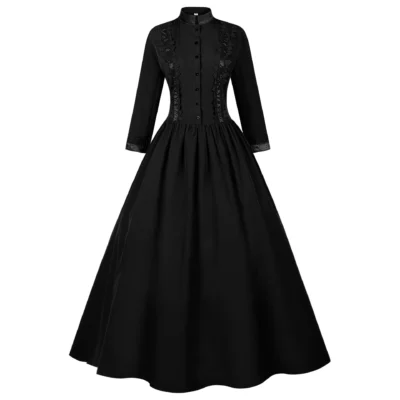 Halloween Medieval Costume for Women Long Vintage Gown with Flared Hem Themed Party Dress