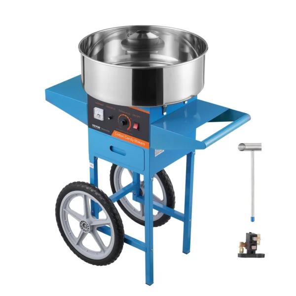 SucceBuy Electric Cotton Candy Machine with Cart Commercial Candy Floss Maker with Stainless Steel Bowl Sugar Scoop and Drawer