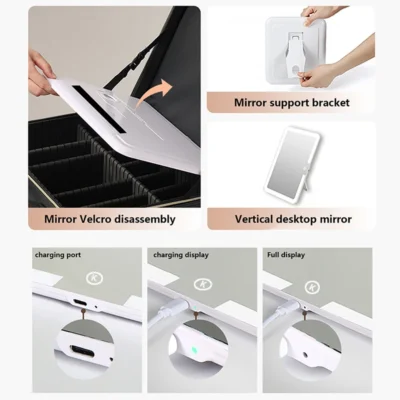 Smart 3 Color LED Cosmetic Case With Mirror Travel Makeup Bag Large Size Female Beauty Skincare Product Makeup Case For Women