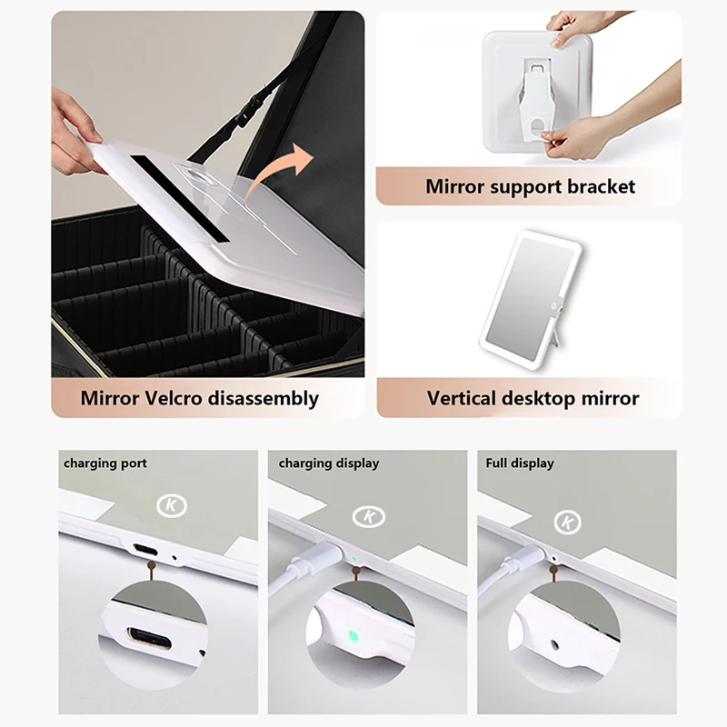 Smart 3 Color LED Cosmetic Case With Mirror Travel Makeup Bag Large Size Female Beauty Skincare Product Makeup Case For Women