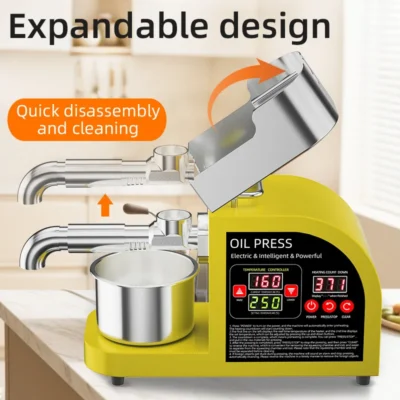 2-in-1 Automatic Oil Press Machine, 304 Stainless Steel Cold Hot Press for Home Business Electric Oil Expeller for Peanut