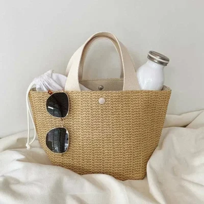 1 Pcs Casual Rattan Women Handbags Summer Beach Straw Bags Wicker Woven Female Totes Large Capacity Lady Buckets Travel Bag