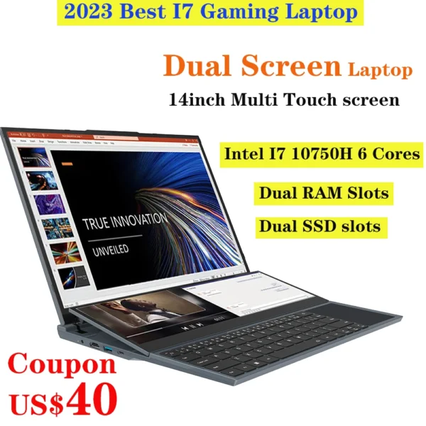 Dual-screen Laptop 14 inch Touch LCD 32GB/16GB/8GB RAM 2TB/1TB/512GB SSD  I7 9th Generation 6 Cores Gaming Laptops Notebook