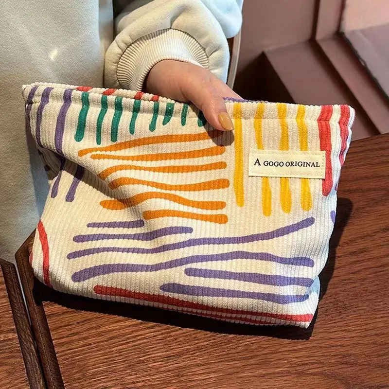 Corduroy Women Cosmetic Bag Large Capacity Makeup Storage Bag Travel Portable Organizer Zipper Wash Bag