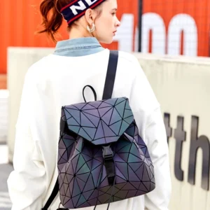 Alternative view of Fashion Drawstring Folding Backpack 3 Set/Holographic Diamond Luminous Travel Bag/Shoulder Bag/Long Purset