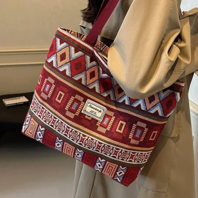 Large-Capacity Canvas Women's Tote Bag Retro Versatile Single-Shoulder Commuting Mommy Handbag Designer Bucket Bag 2025