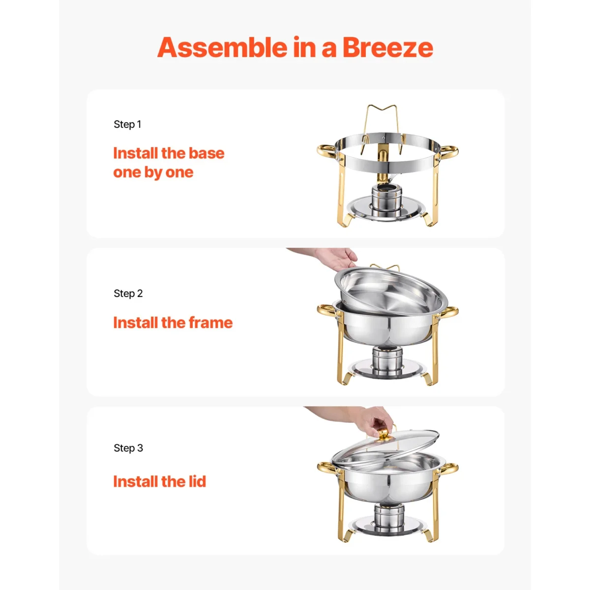 SucceBuy 5 Qt 4 Pack Chafing Dish Buffet Set Stainless Steel Chafer with 4 Full Size Pan Round Catering Warmer Server for Party