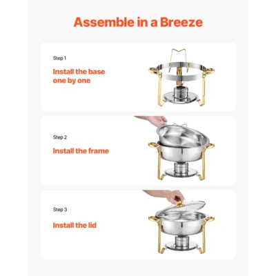 SucceBuy 5 Qt 4 Pack Chafing Dish Buffet Set Stainless Steel Chafer with 4 Full Size Pan Round Catering Warmer Server for Party
