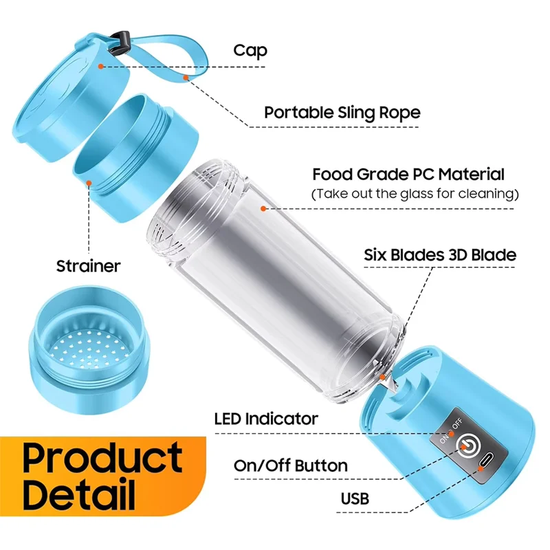 380ml Household Juice Mixer Mini Electric Juicer USB Rechargeable Smoothie Smoothie Shake Mixer Outdoor Picnic Portable Juicer