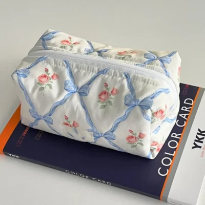New Bow Cosmetic Bag Pink Flower Makeup Organizer Skincare Perfect Gift Washing Bag For Travel Cosmetics Storage Bag