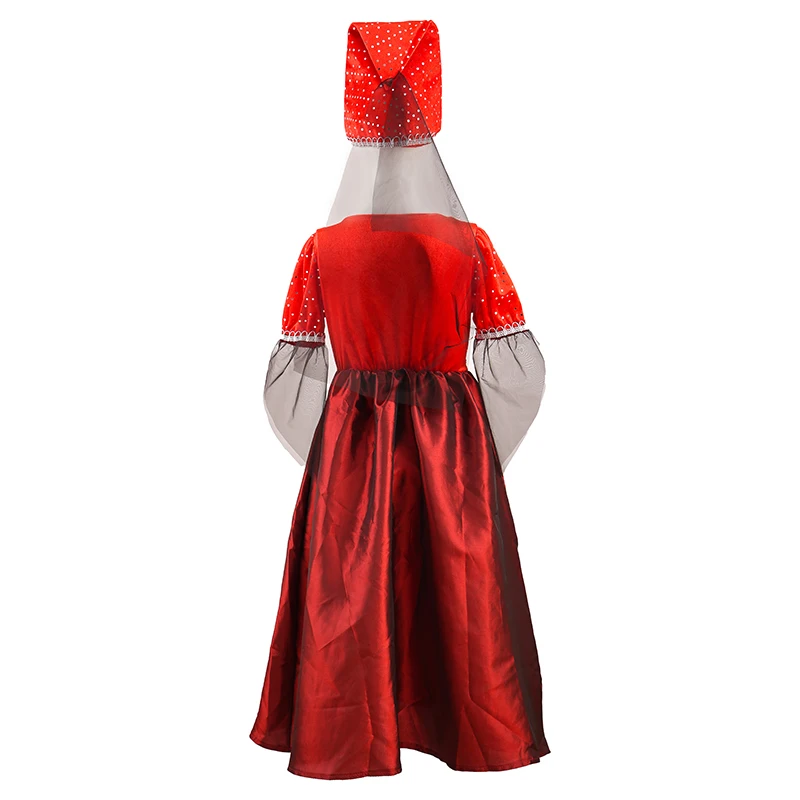 Girls' Outfit: 1 Long Witch Dress + 1 Red Pointed Hat; the Pointed Hat Can Fully Express Individuality and Give an Otherworldly Feel; the Soft and Flowing Black Fabric at the Top of the Hat and Sleeves Gives a Light and Agile Feel; Girls' Costumes for Halloween and Various Holiday Parties