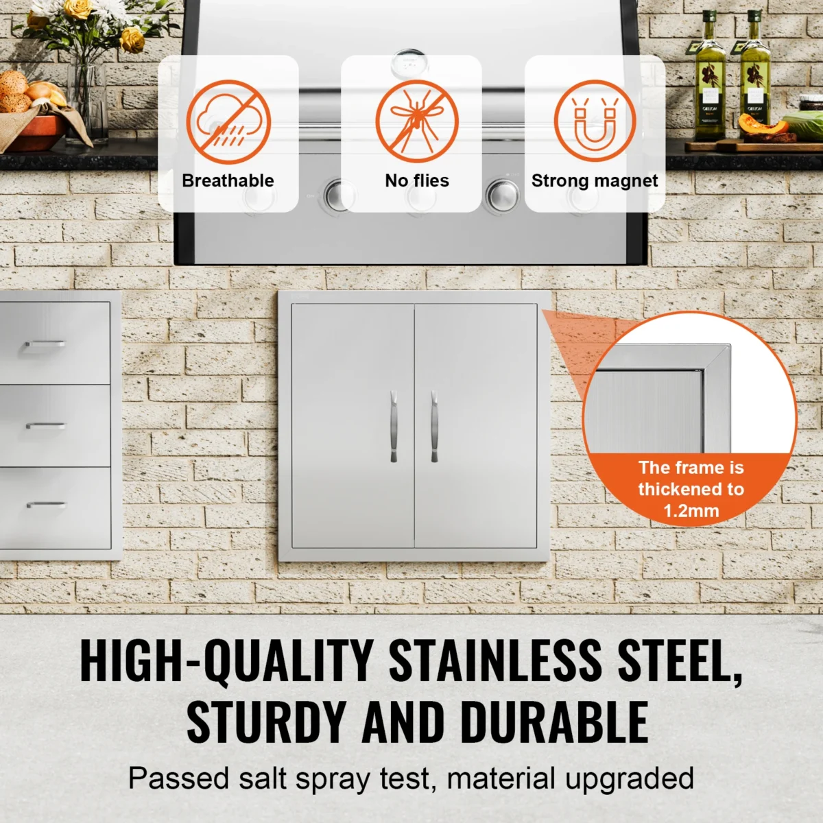 SucceBuy BBQ Access Door Double Outdoor Kitchen Door Stainless Steel Flush Door for BBQ Island Grilling Station Outside Cabinet