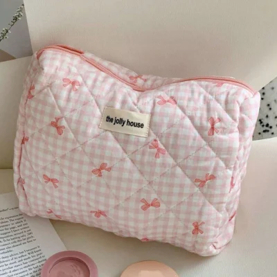 1set Cute Bowknot Cosmetic Bag Organizer Multifunctional Wallet Pouch Portable Brush Storage Clutch Travel Makeup Skincare Bag