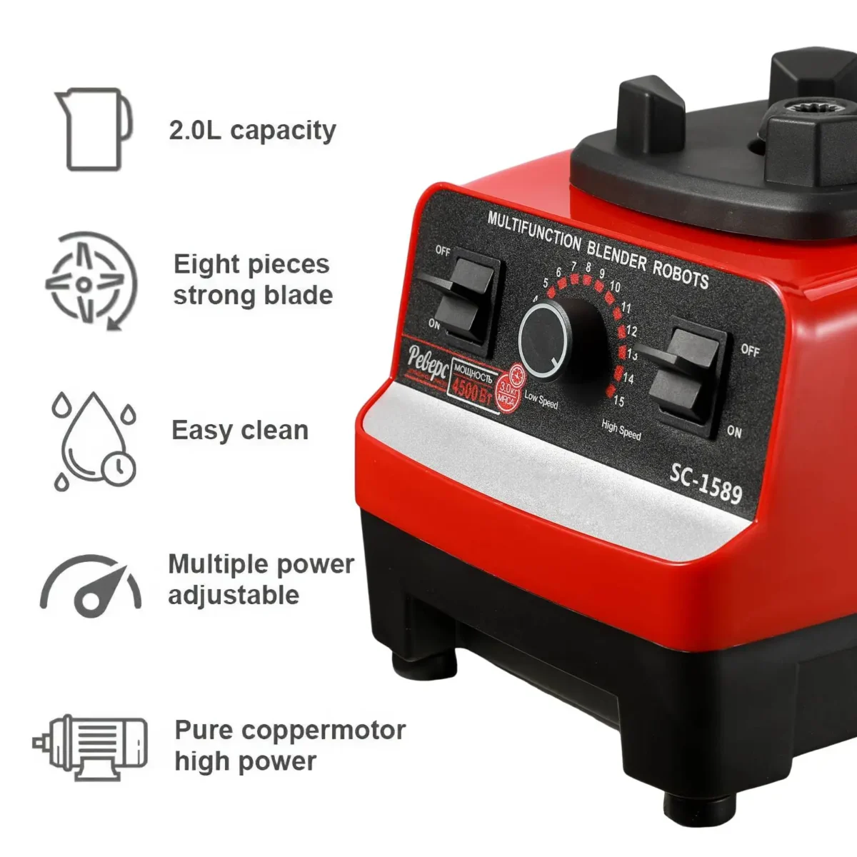 2 in 1 Electric Blender 2000W High Power Heavy Duty Commercial Blender Food Processor Ice Smoothies Kitchen Stationary Mixer