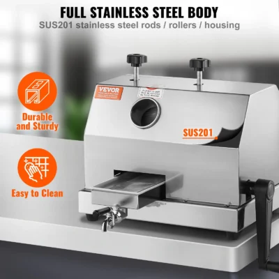SucceBuy Commercial Sugar Cane Juicer 110LBS/H High Output Sugarcane Juicer Machine w/3 Stainless Steel Rollers 2.4" Large Inlet
