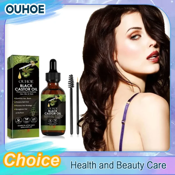 Black Castor Oil Natural Hair Growth Eyebrow Scalp Treatment Dense Strengthen Repair Nourish Moisturize Lashes Regrowth Essence