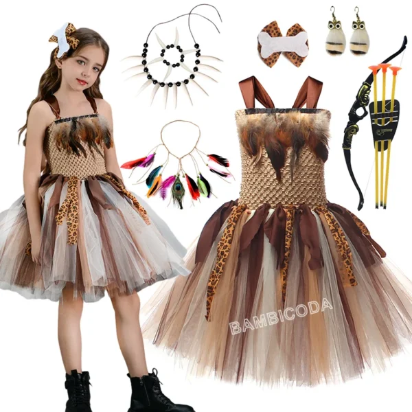 Indian Halloween Costumes for Girls Wild Man Carvegirl Carnival Party Outfit Stage Performance Clothes Fancy Dresses