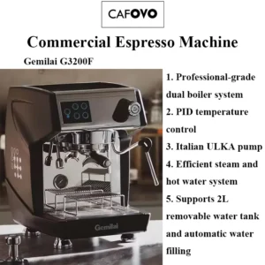 CAFOVO G3200F Commercial Espresso Machine Dual Boiler 2950W PID Temperature Control 4-Hole Steam for Cafe Restaurant Bar