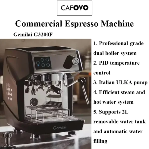 CAFOVO G3200F Commercial Espresso Machine Dual Boiler 2950W PID Temperature Control 4-Hole Steam for Cafe Restaurant Bar