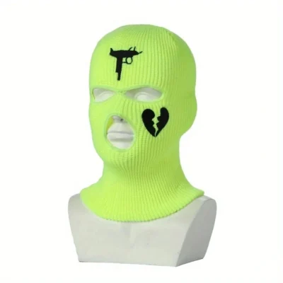 3 Holes Balaclava Mask Hat Winter Warm Unisex Embroidery Full Face Mask Knitted Cycling Ski Snowboard Hat Hip Hop Beanie Cap