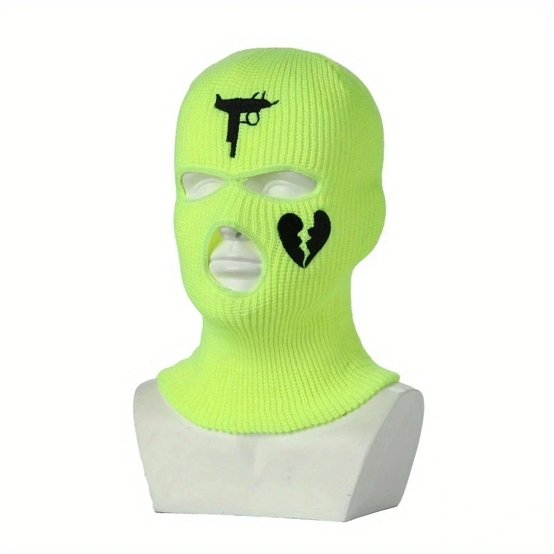 3 Holes Balaclava Mask Hat Winter Warm Unisex Embroidery Full Face Mask Knitted Cycling Ski Snowboard Hat Hip Hop Beanie Cap