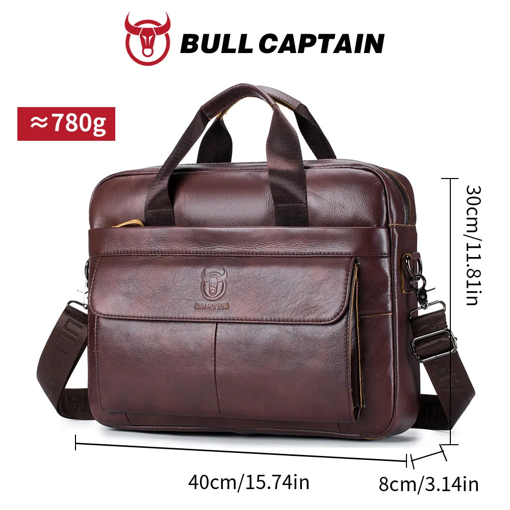 BULLCAPTAIN Men's Bag Genuine Leather Men Briefcase for Laptop 14 Messenger Men's Leather Bag Business Portfolio for Document A4
