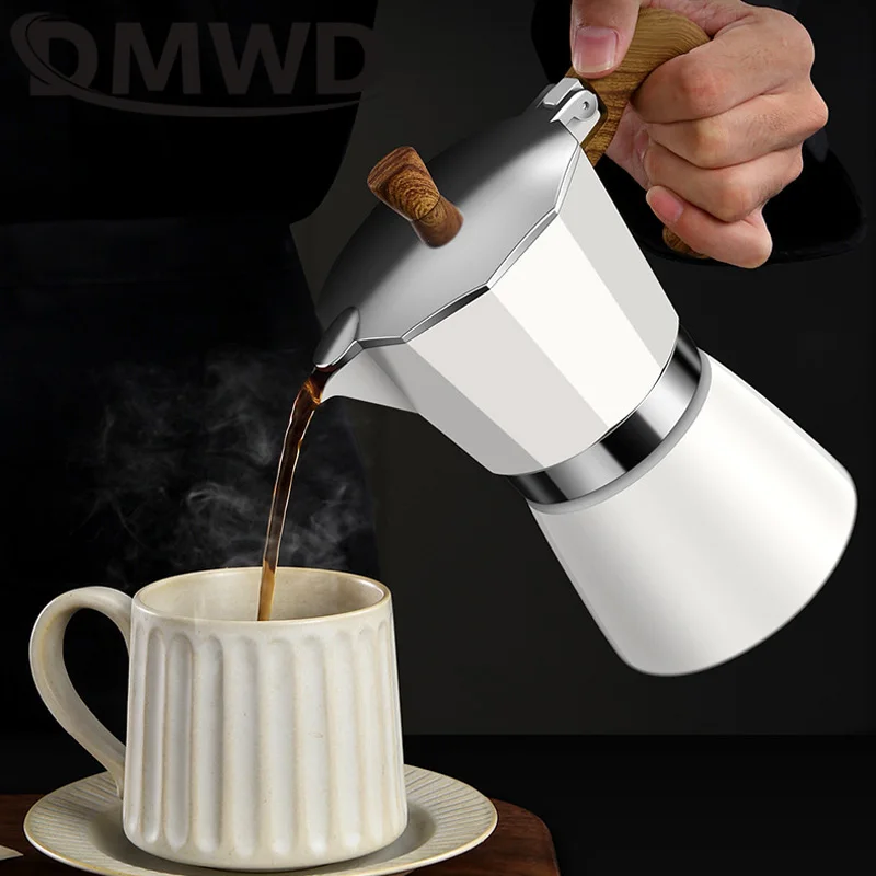 110V/220V Vintage Wooden Handle Espresso Maker Moka Pot 300ml With Electric Furnace Classic Italian Cafe Tool Mocha Coffee Maker