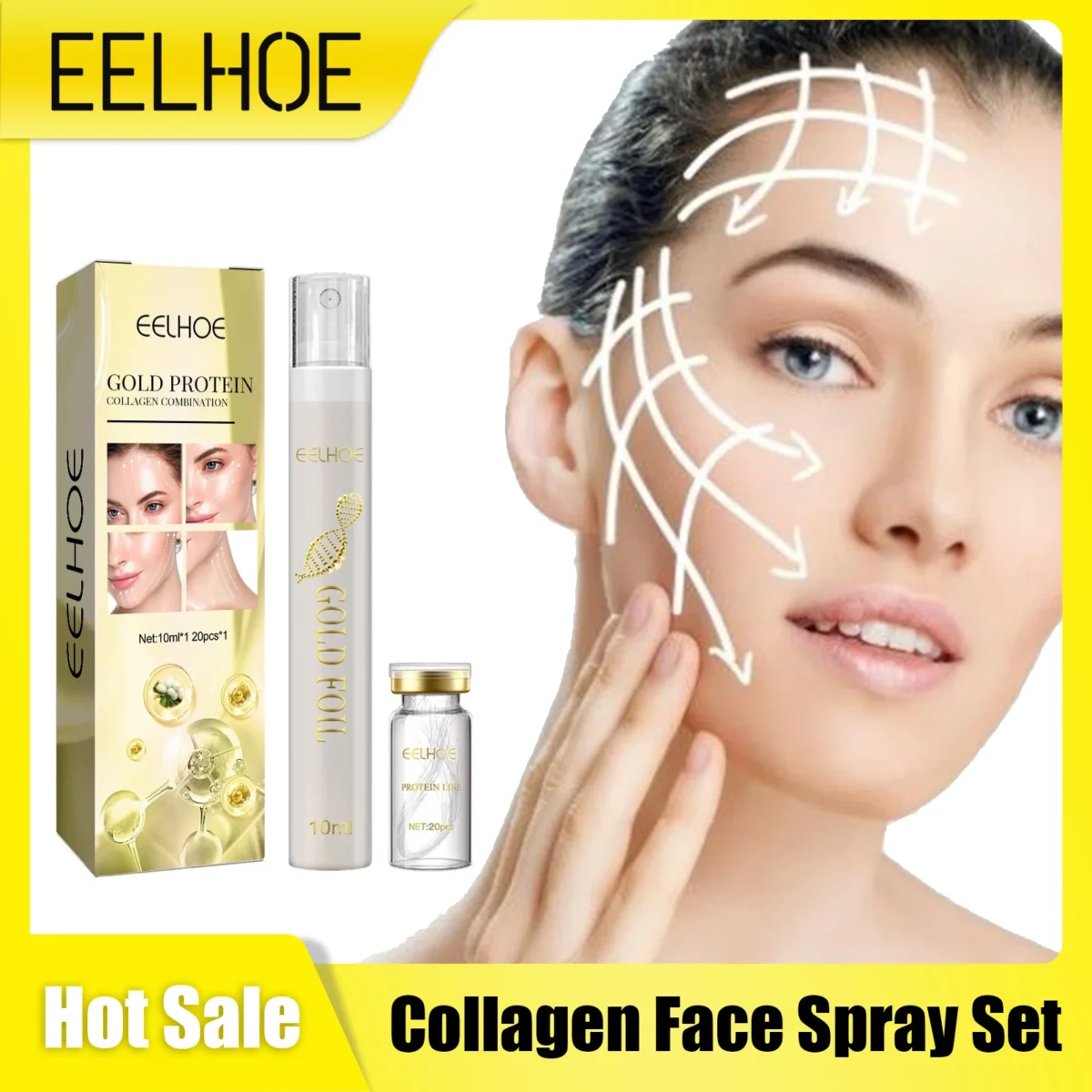EELHOE Gold Protein Collagen Combination Absorbable Thread Instant Lift Firming Deep Moisturizing Face Shrink Pores Skincare Kit