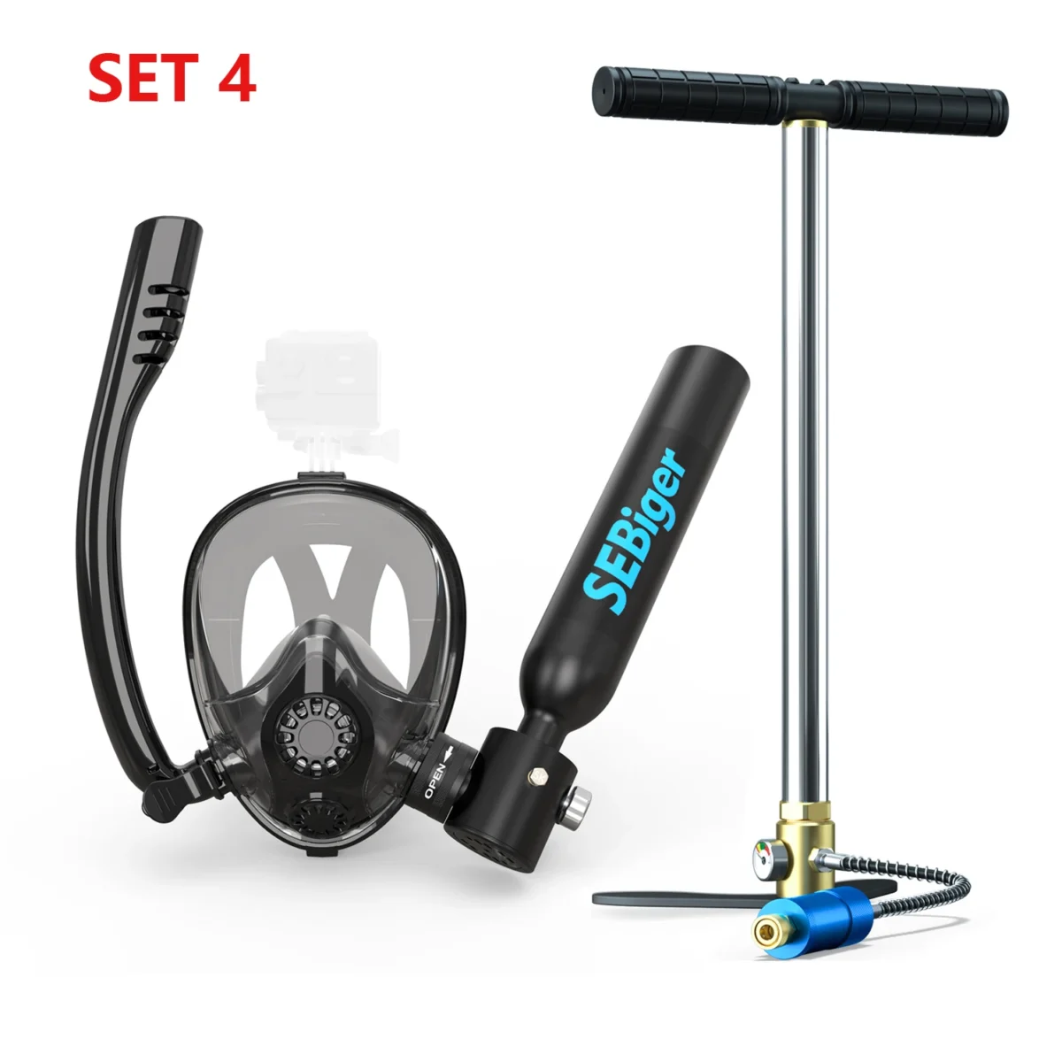 SEBIger 0.5L Diving diving tank Set and Full Face Mask for Beginner Swimmers,5-10 minutes underwater,Reusable,outdoor traveling