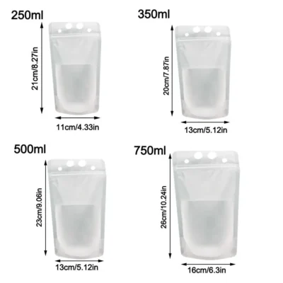 50Pcs Juice Coffee Drinks Seal Pouches  Kitchen Vertical Liquid Standing Bag Frosted Disposable Reclosable for Party