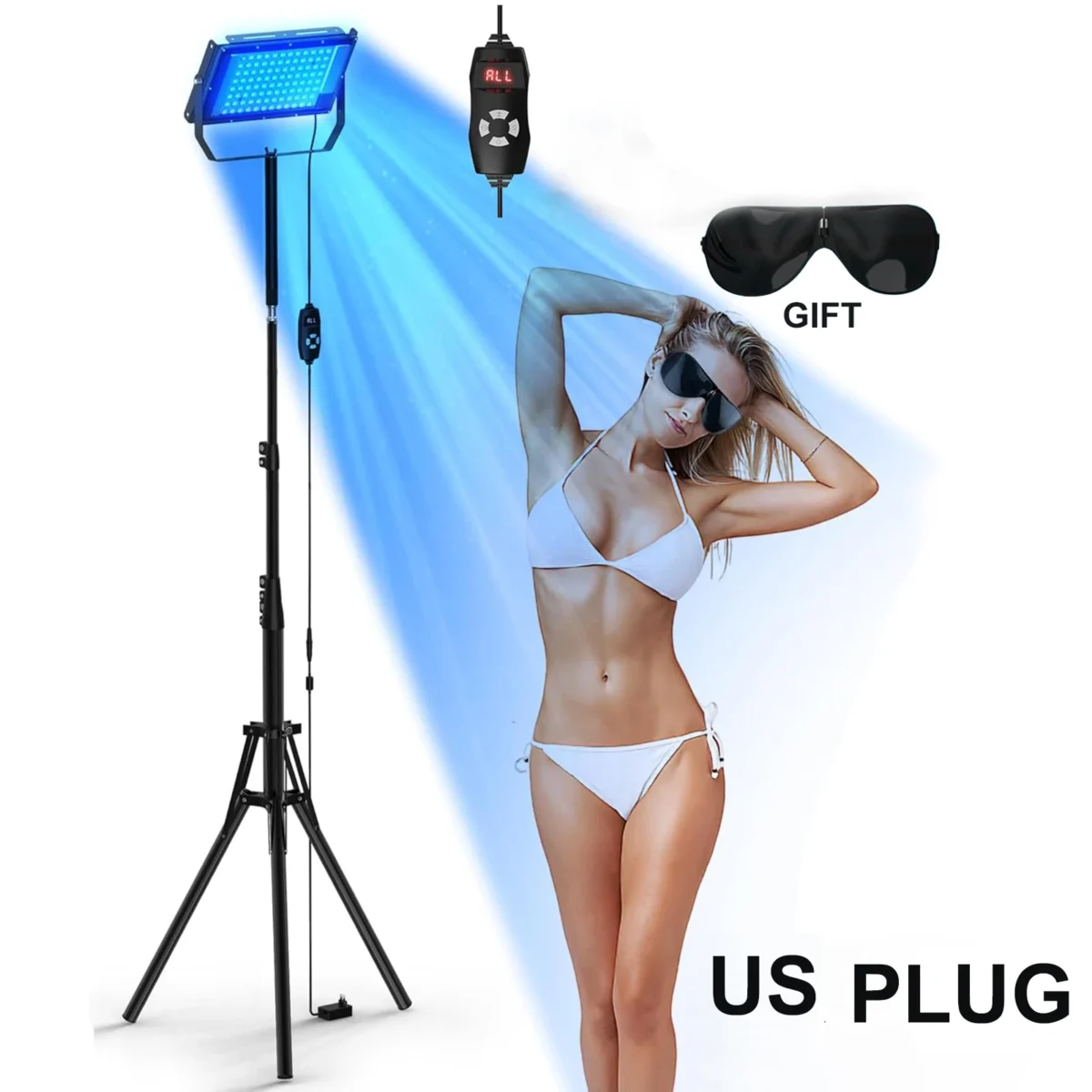 50W Tanning Lamp Tripod Solarium Lamp for UV Tanning Body Wavelength 460nm&480nm 48PCS Blue Light Lamp Solarium Tanning Skincare