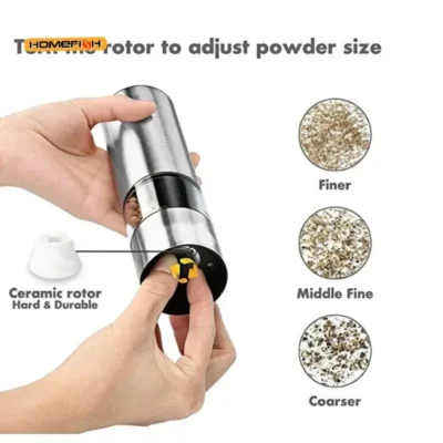 HOMEFISH Electric Salt And Pepper Grinder Set - Battery Operated Stainless Steel Mill With Light