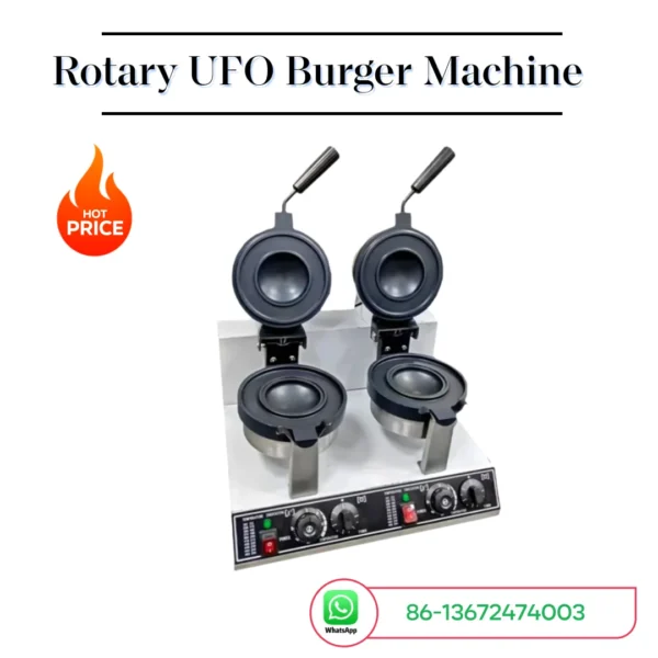 Double Head Rotary UFO Burger Machine 2600W German Gelato Panini Press Ice Cream Waffle Maker - Kitchen Cooking Appliance