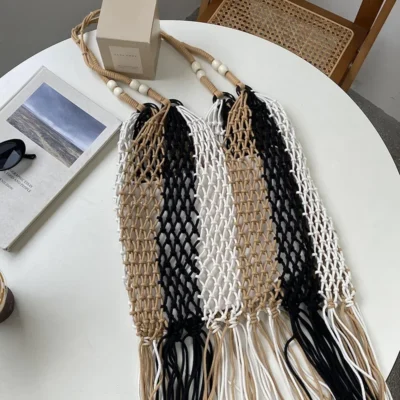 Bohemian Tassel Fishnet Women Shoulder Bags Colorful Rope Woven Lady Handbags Handmade Hollow Summer Beach Bag Large Tote Purses