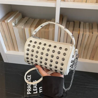Retro Rivet Crossbody Bag For Women 2026 Boho Clutch Bag Black Handbag Lady Girls Shoulder Phone Purse Small Round Bag Black