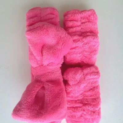 Spa Headband with Wrist Towels for Face Washing Set Elastic Bow Headbands with Highly Absorbent Wristbands for Shower Skincare