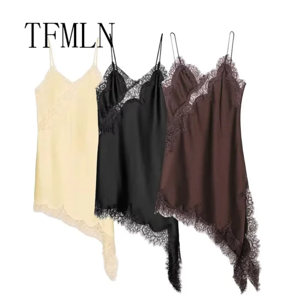 Women Sexy Irregular Lace Dress Fashion V Neck Hem Suspender Long Dresses 2025 New Fashion Party Vestidos