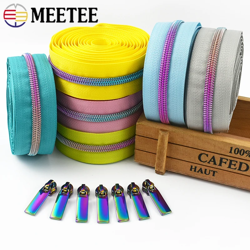 2/5/8/10M 5# Meetee Sewing Nylon Zipper Tape Clothes Zippers Puller Head Bag Jacket Zip Coil Closure Replace Repair Accessories