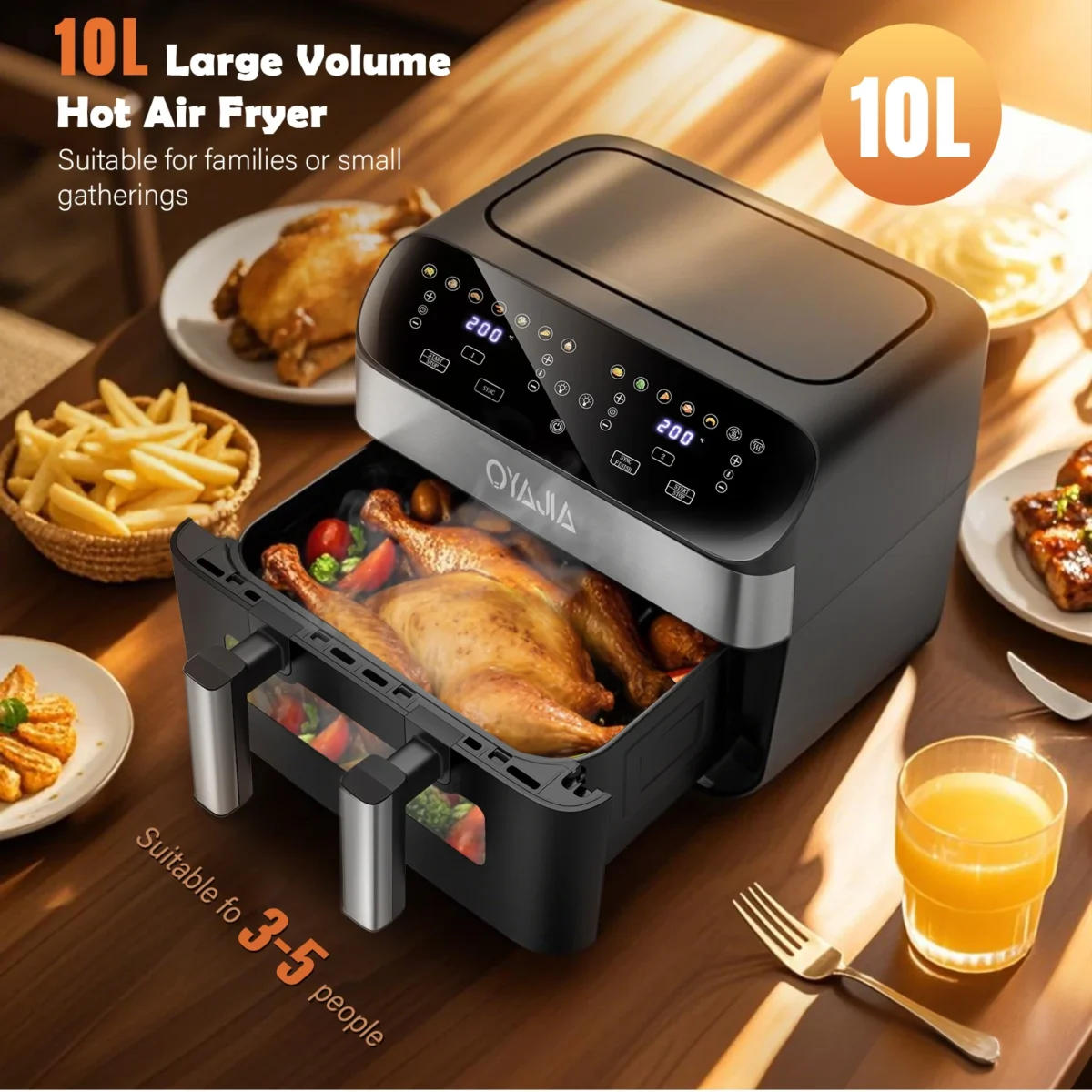 10L Air Fryer Dual Zone Digital Oven 9 Cooking Functions Oil Free 2400W SALE