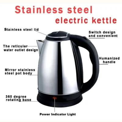 Stainless steel electric kettle.Mesh water outlet design, 360-degree rotating base, 2L to meet the needs of a family
