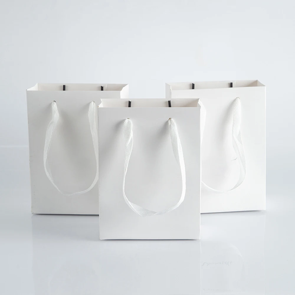 10pack Paper Bags with Ribbon Rope Kraft Handle  Take Away Wedding Birthday Party Shopping Packaging Bag Packaging