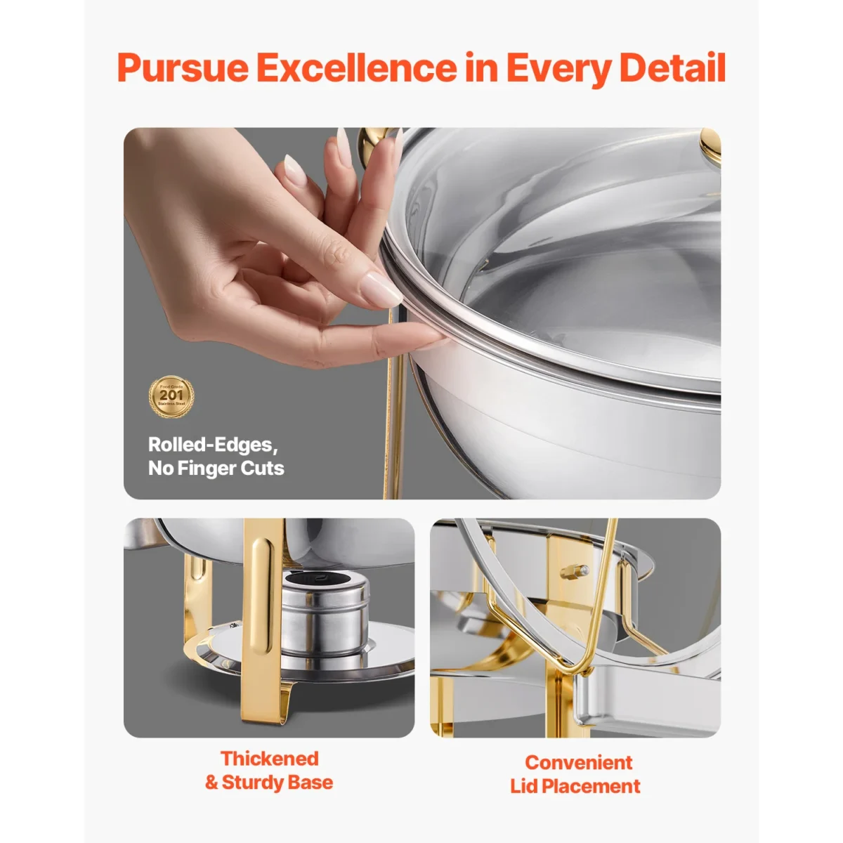 SucceBuy 5 Qt 4 Pack Chafing Dish Buffet Set Stainless Steel Chafer with 4 Full Size Pan Round Catering Warmer Server for Party